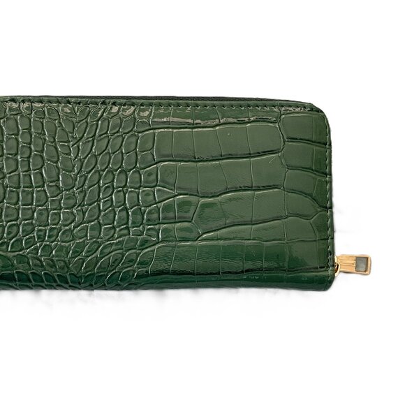 NWOT Croc Embossed PU Leather Zip Around Wallet Green - Picture 4 of 4